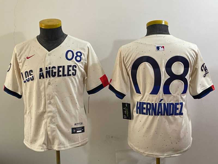 Women%27s Los Angeles Dodgers #08 Enrique Hernandez Cream 2024 City Connect Limited Stitched Jersey->mlb womens jerseys->MLB Jersey